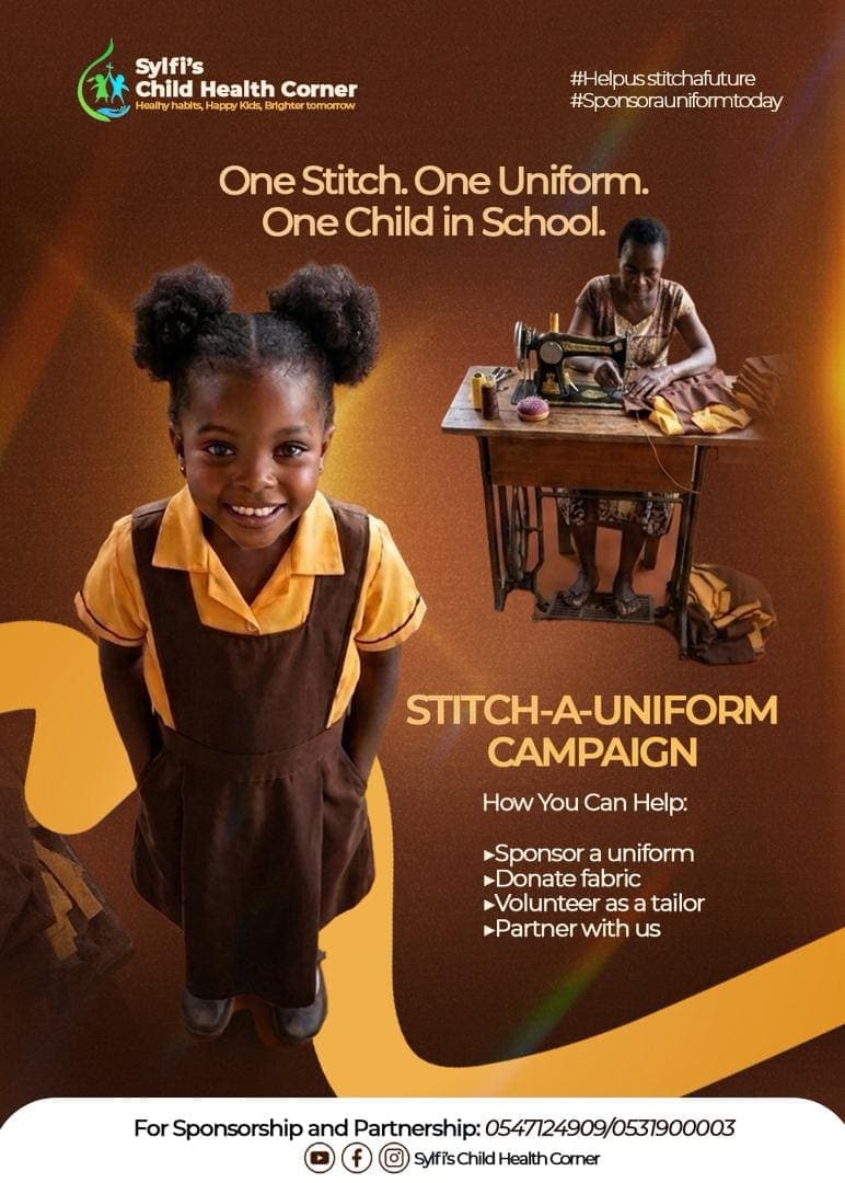 Stitch-A-Uniform campaign — children receiving school uniforms